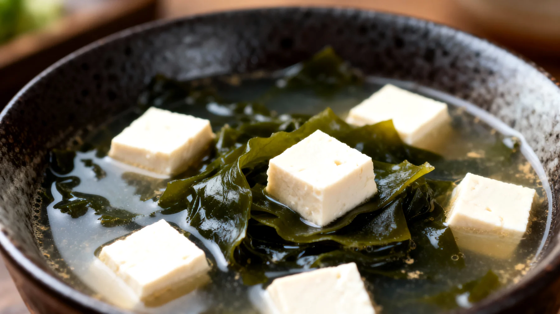 Zuppa di miso con alghe wakame e tofu"